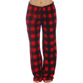 Just Love Women's Plush Pajama Pants, 3X Plus, Buffalo Plaid Red