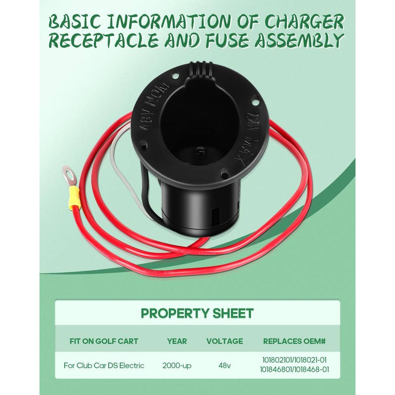 ILVGOLF 48 Volt Charger Receptacle and Fuse Assembly for Club