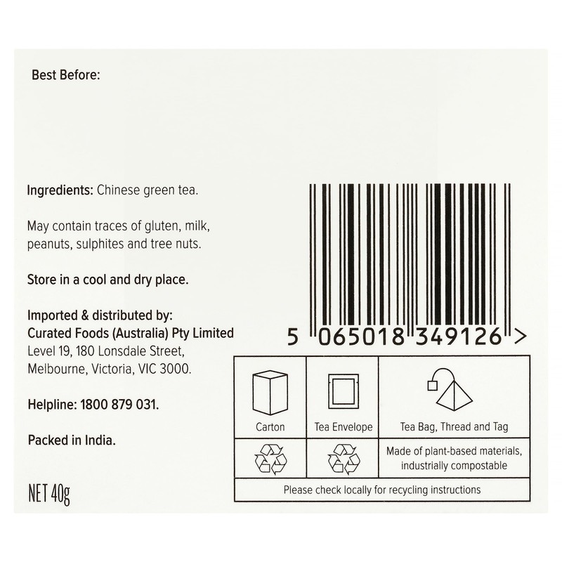 96° Chinese Green Tea - 20 Pyramid Tea Bags x