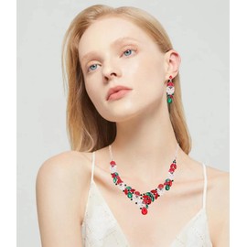 Enrwin 2 Pcs Christmas Austrian Crystal Bib Santa Claus Necklace Dangle Earring Costume Jewelry Set for Christmas Thanksgiving Gifts for Women(Style2-Platinum Plated, Alloy)