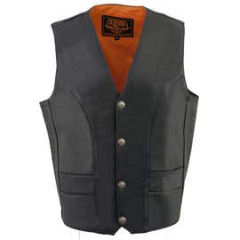 Milwaukee Leather ML1368 Men's Black Premium Leather V-Neck Motorcycle Rider Vest w/Buffalo Nickel Snaps Closure - 54