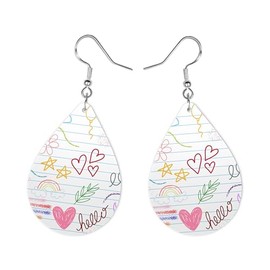 Doodle Notebook Paper Teardrop Earrings - Fun School-Themed Dangle Earrings for Teachers and Students - Hypoallergenic Stainless Steel Hooks - Double-Sided Lightweight Jewelry for Back to School