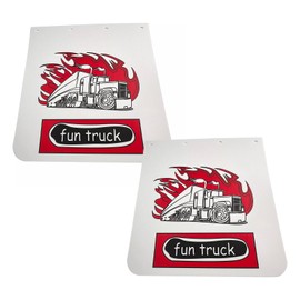 RDDY START Pair White Fun Truck Pattern Semi Truck Straight Splash Guard 24" x 24" Heavy Duty Polymer Mud Flaps