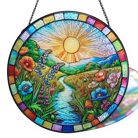 KWYADLUO Stained Glass Window Hanging，Scenery Sun Catchers Stained Glass Panels for Indoor Windows Wall Art Decor, Birthday Gift for Mom Women Wife Men Lovers