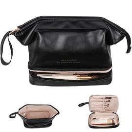 Dokpav Cosmetiquera para Maquillaje Grande, Bolsa de Maquillaje de Viaje, Bolsa de Cosméticos Portátil Doble Capa, Necesers de Viaje, Bolsas Cosmetiqueras de Viaje Multifuncional para Mujer (Nergo)