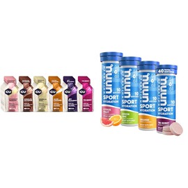GU GU Energy Original Sports Nutrition Energy Gel, 24-Count, Assorted Flavors & Nuun Sport Electrolyte Tablets for Proactive Hydration, Mixed Citrus Berry Flavors, 4 Pack (40 Servings)