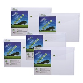 Snopake A4 Bio2 Polyfile Popper Wallet – Clear [Pack of 5] Recyclable and Biodegradable Polypropylene File/Folder [15428]