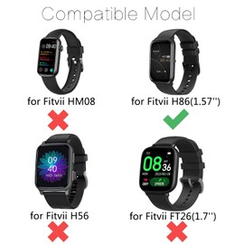 Compatible with FITVII Smart Watch Band, Adjustable Metal Replacement Strap Wristband for FITVII HM21/FITVII HM68/FITVII H86 Fitness Trackers Accessories (Silver+Black)