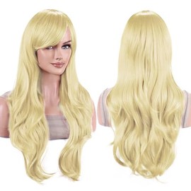 IMISSU 28 Inch/70cm Long Hair Water Wavy Wigs with Bangs Cosplay Costume Wig (Blonde)