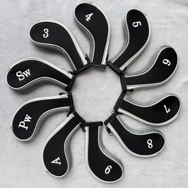 Golf Iron Headcovers Golf Club Head Cover Iron Wedge Head Protector with Zip and Embroidered Numbers (Black/Gray)