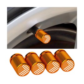 Osilly American Flag Car Tire Valve Stem Caps, 4PCS Aluminum Alloy Vehicle Wheel Air Covers, Patriotic Automotive Hub Air Protector Accessories, Universal for Trucks Motorcycles Bikes (Orange)