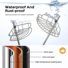 HAMITOR Corner Shower Caddy Tension Pole: 4-Tier Adjustable Rustproof Shower Organizer Shelves - 47-121 Inch Quick Installation Space-Saving Shower Rack for Bathtub, RV & Small Bathrooms - Silver Gray