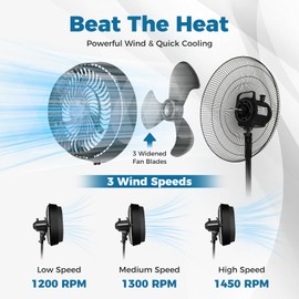 ARLIME Misting Pedestal Fan, 16 Inch Oscillating Ventilator with Hose Connector, 3 Micro-Mist Levels, 3 Speeds, Adjustable Height and CFGI Plug, Metal Standing Fan for Patio Backyard, Black