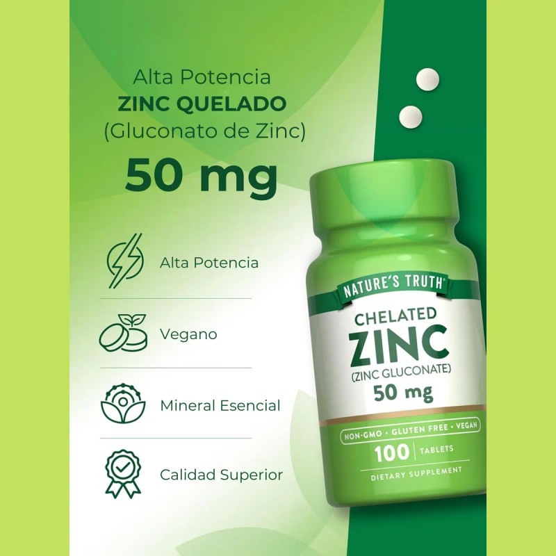 Nature Truth Suplemento Gluconato Zinc Pote 100 Tabletas Por Cada