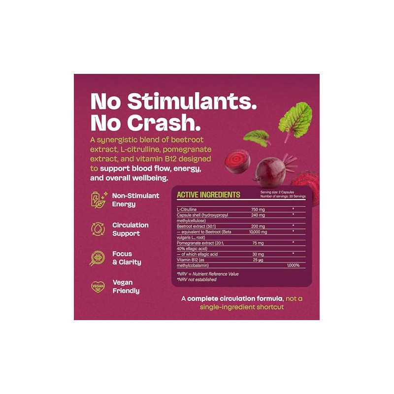 Beetroot Capsules with Vitamin B12 – 10,000mg Beetroot Extract 50:1