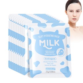 MINGRUO Pack of 10 Face Mask Women, Moisturising Mask, Skincare Face Mask, Hydrate Face Mask for Women, Cloth Masks Face Moisturising (Milk)