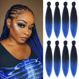 ROSDINA Pre-stretched Braiding Hair - 26 Inch 8 Packs Ombre Blue Long Braiding Hair For Twist or Box Braids, Yaki Texture Hot Water Setting Synthetic Braiding Hair Extensions (26 Inch, T-Blue-8P)