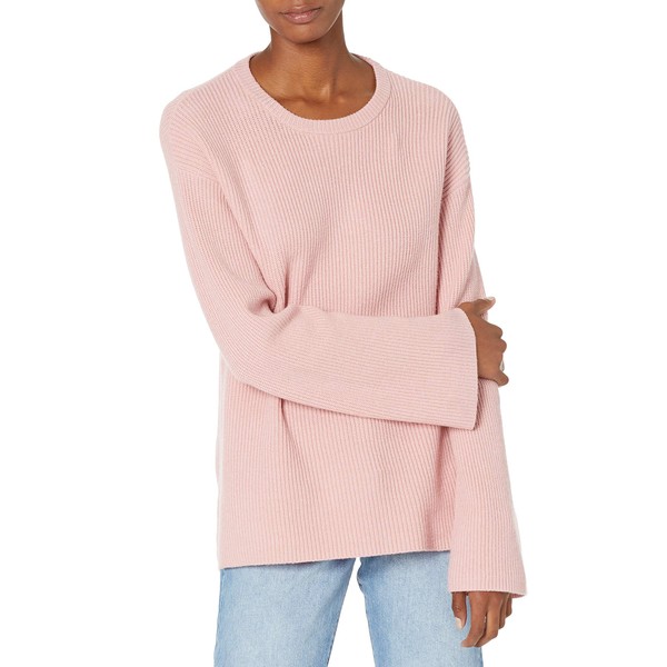 The Drop Alice Crewneck Back-Slit Ribbed Pullover Sweater, Zephyr Pink,