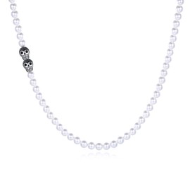 GAVU Skull Charm Crystal Necklace, Stainless Steel Shell pearl Stainless steel, No Gemstone