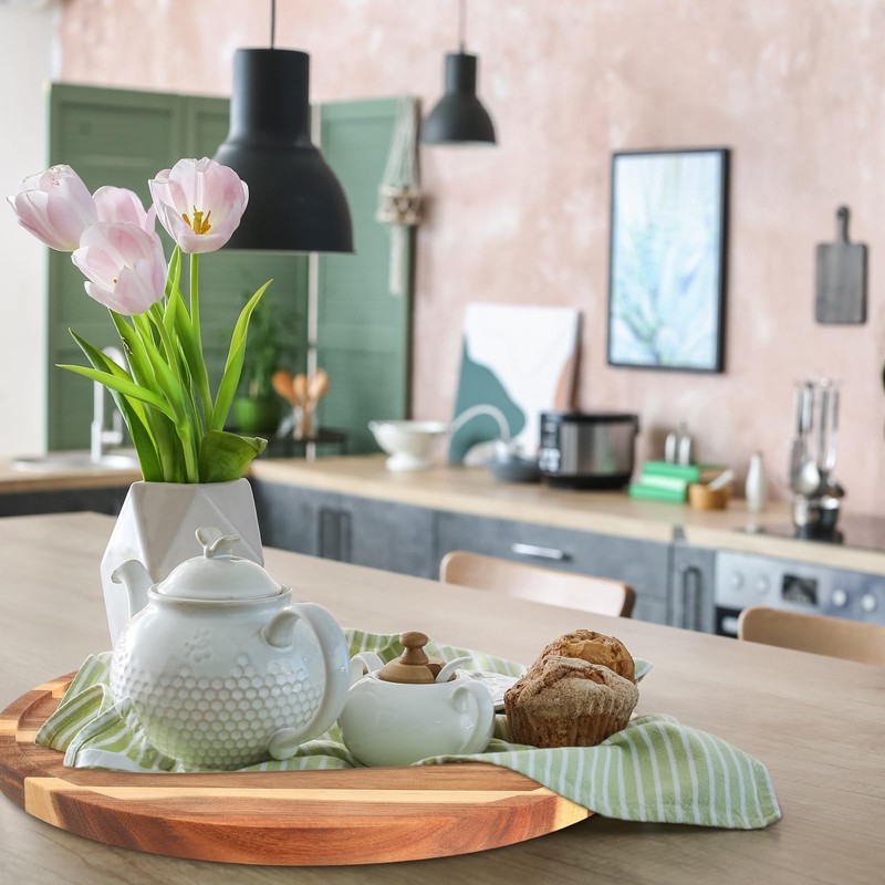 Reallnaive 6 Pcs 11" Acacia Wood Lazy Susan Organizer Set,