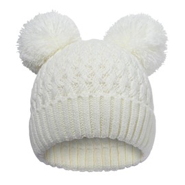 KDVOG Kids Winter Hat Warm Knitted Beanies with Double Pom Pom Thick Ski Cap for Boys Girls 7-12 Years White