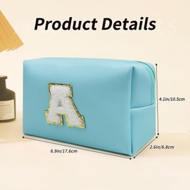 FuninCrea Klein Kosmetiktasche PU-Leder Make Up Tasche Kosmetikbeutel, Wasserdicht Kosmetiktasche Personalisiert Tragbar Kosmetik Organizer Tasche mit Reißverschluss für Toilettenartikel (Blau-N)