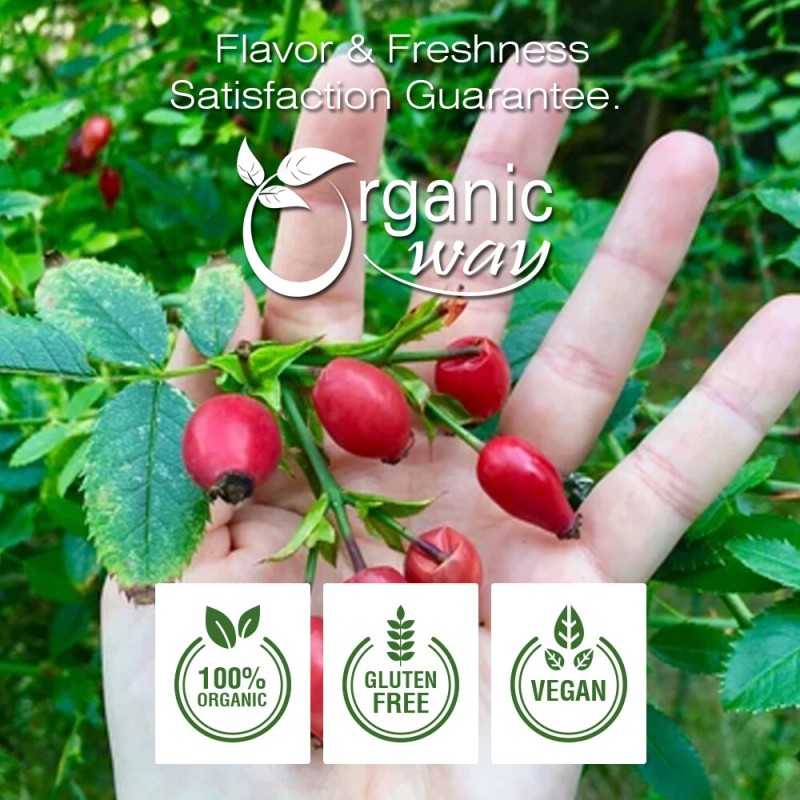Organic Way Rosehips Fruit Whole - Kosher & USDA Certified