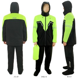 VIKAMAKA Rainwear, For Motorcycles, Bicycles, Rain Suit, Rain Gear, Riding, Raincoat, Waterproof, Windproof, Breathable, Shoe Cover Included, Storage Bag Included, green/black