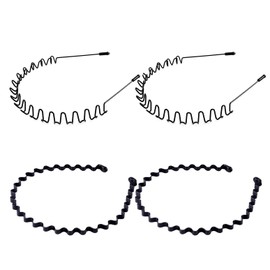 JERLITU Metal Hair Band for Men Headbands for Women, Unisex Black Wavy Hair bands,outdoor Sports Fashion ace Wash Head Band, Simple Elastic Non-Slip Hair Accessories (4 Pcs)