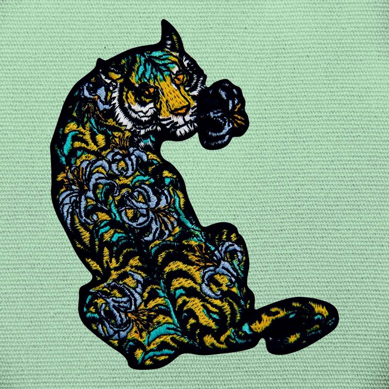 Flower Tiger Embroidered Badge Iron-on or Sew on Patch
