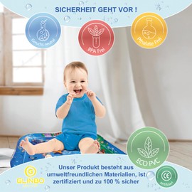 Glinbo Baby Water Mat, Baby Water Play Mat, BPA-Free, Baby Toy from 3, 6 and 9 Months, Stomach Position Baby Mat
