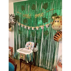 CareCheer 3 Pack 3.2ft x 6.6ft Green Metallic Foil Fringe Backdrop Tinsel Sparkle Door Window Curtain Backdrop for Birthday Bachelorette Wedding Christmas New Year Party