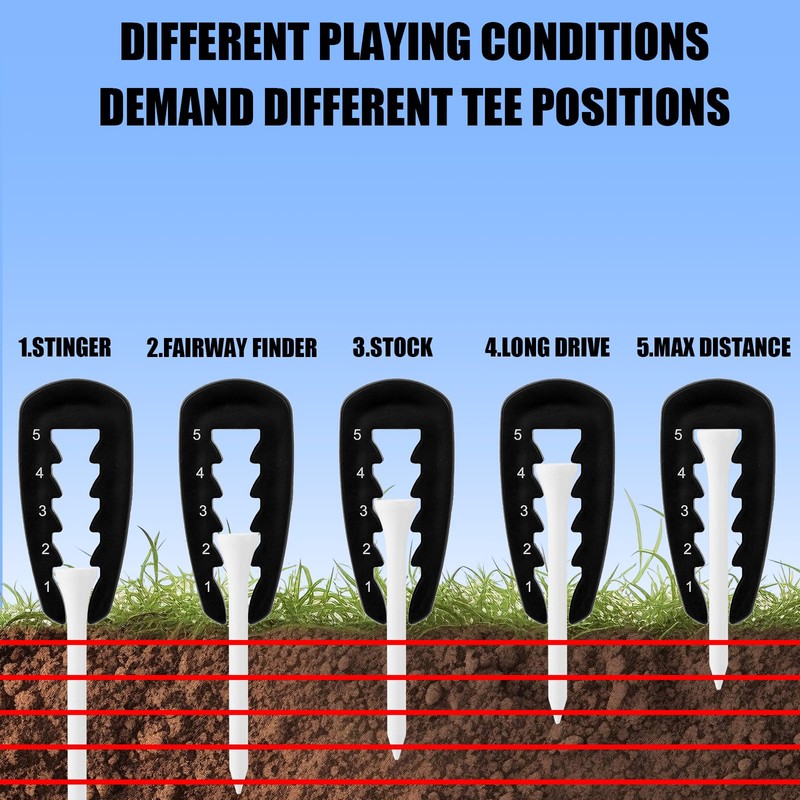 Adjustable Golf Tee Height Tool, 5 Settings Adjuster Lightweight Plastic