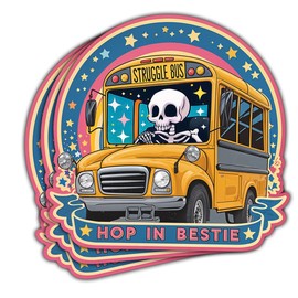 (3psc) Struggle Bus Drive Get in Bestie Sticker, Struggle Bus Sticker, Struggle Bus Goose Sticker Mental Health Anxiety Sticker Die-Cut Waterproof Vinyl Sticker Laptop Water Bottle Phone (Bus 2)