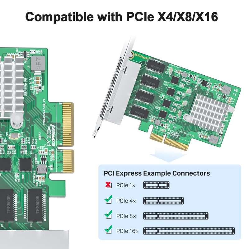 100M/1000M/2.5G NIC Network Card, Quad RJ-45 Port, with Realtek RTL8125BG