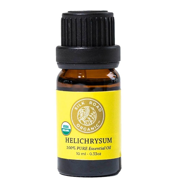Organic Helichrysum Italicum Essential Oil, 100% Pure Undiluted USDA Certified Aromatherapy for Skin Vitality & Anti-Aging - 10 ml Euro Dropper by Silk Road Organic - Always Pure, Always Organic