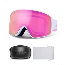 JetBlaze ski goggles men women OTG ski goggles with interchangeable lenses for glasses wearers snow goggles anti-fog snowboard goggles ski goggles for skiing compatible helmet cylindrical pink lens
