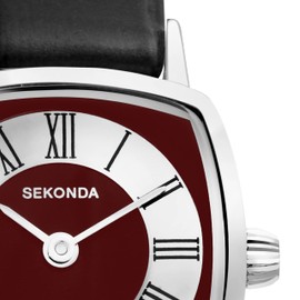 Sekonda Heritage Ladies 22mm Quartz Watch in Red with Analogue Display, and Black Leather Strap 40376