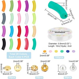 PandaHall 282pcs Acrylic Tube Bamboo Beads for Bangle Curved Tube Beads Elastic Thread Brass Spacer Beads for Trendy DIY Jewellery Making Kit Bracelets Necklace