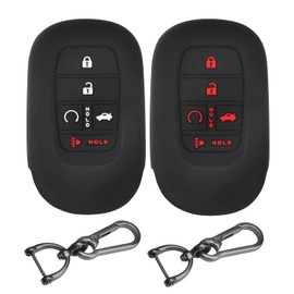 MILD EAST Key Fob Cover for Honda, 5 Buttons Silicone Rubber Key Fob Cover Compatible with 2022 2023 2024 2025 Honda Civic Accord HR-V CR-V Pilot Sport SI EX EX-L Touring (Black/Black red)