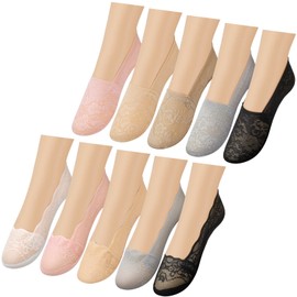 Sureio 10 Pairs Lace Ankle Socks Women's Lace No Show Socks Ruffle Low Cut Non Slip Casual for Summer Women(Low Cut)