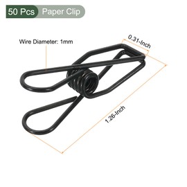 YOKIVE 50 Pcs Paper Clip, Metal Hollow Out Clips Mini Binder Paper Clamp, Keep Tidy, Great for Office, Art, Home, Daily Use (Black, 1.26-inch)
