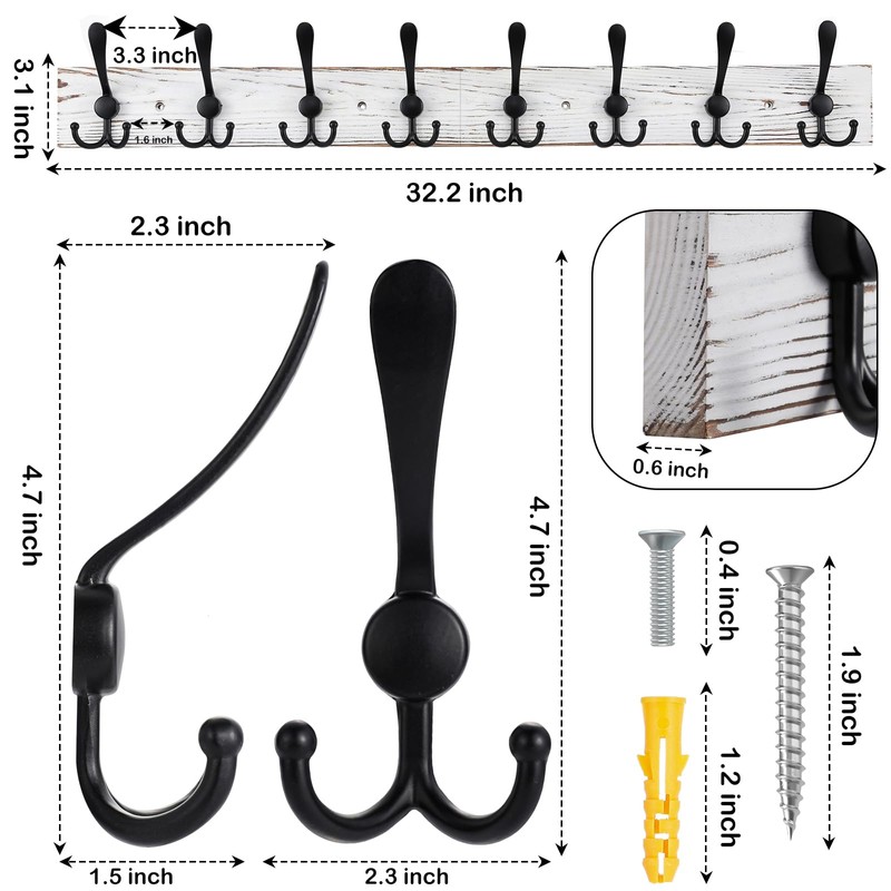 Kuhome 32.2'' Large Coat Rack Wall Mount Coat Hooks with