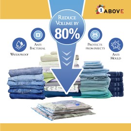 1ABOVE Pack of 6 Vacuum Compressed Storage Bags, Mould Moisture and Bug Proof, Double Zip High Sealing Triple Air Leak Patent Valve for Maximum Compression (LARGE)