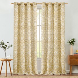 jinchan Extra Long Linen Curtains for Living Room Mustard Yellow Damask Patterned Curtains 96 Inches Long for Bedroom Vintage Curtains 8FT Long for Drapes Grommet Window Treatments 2 Panels Set