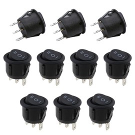 RuoFeng 3 Way Round Rocker Switch 10pcs Black ON Off ON 3 Pin 3 Position Toggle Power SPDT Switch Snap in Round Button 6A/250V 10A/125V AC KCD1, Use for Car Auto Boat Household Appliances