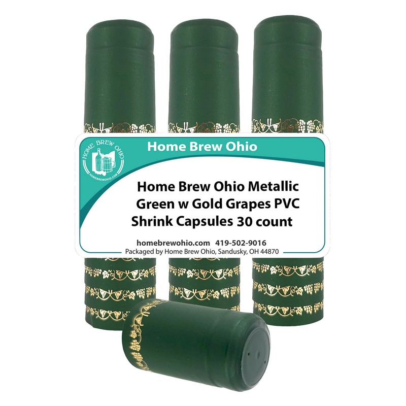 Home Brew Ohio Green With Gold Grapes PVC Shrink Capsules