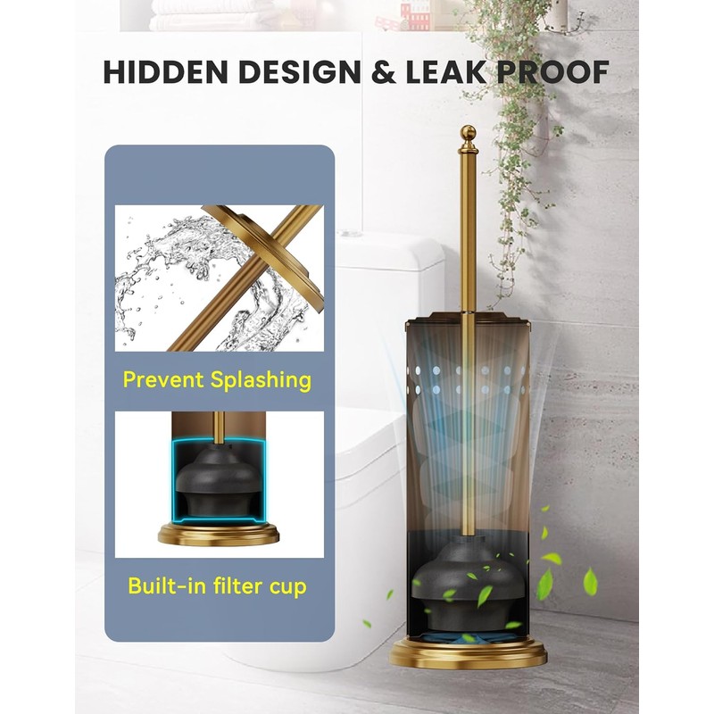 DOWRY Anti-Hand Off Toilet Plunger with Holder for Bathroom,Powerful Efficient