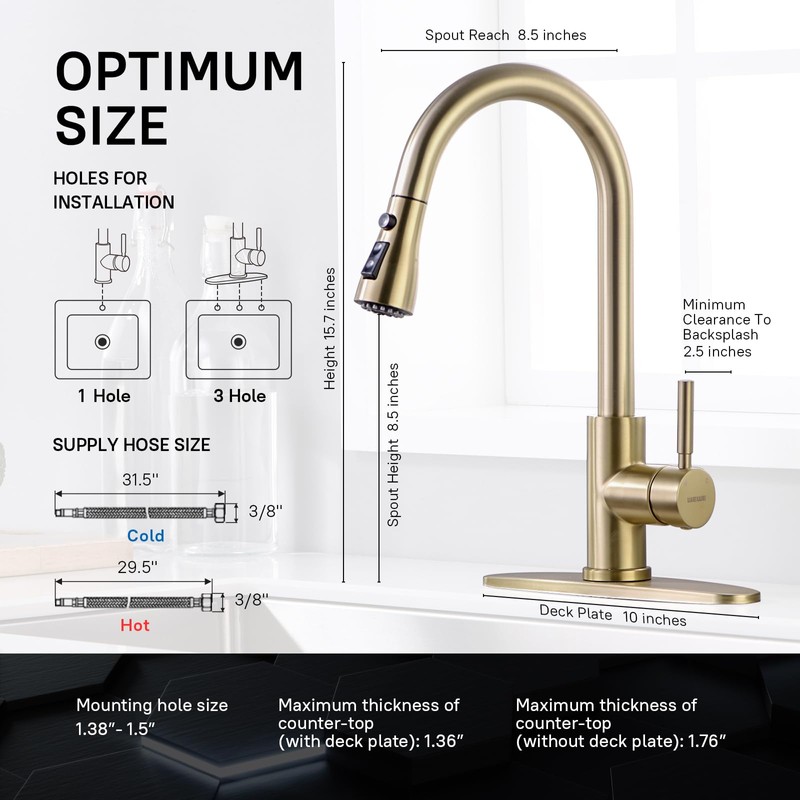 WEWE Gold Kitchen Faucet with Pull Down Sprayer, Single Handle