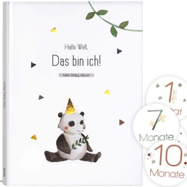 Baby Diary for Newborns My Baby Album Lino Das bin ich! - A4 66 Pages | Boy / Girl 1st Year to kindergarten, school enrolment baby diary + milestone sticker for memory photos.